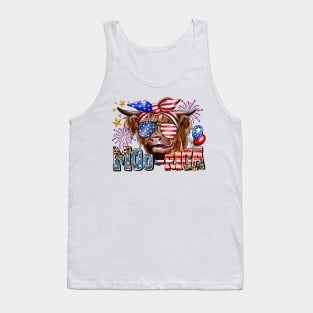 American Cow, Western 4th Of July Cow, American Flag, Sunflower Cow Tank Top